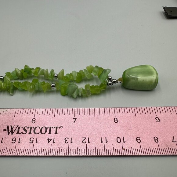 Cat’s Eye Bead Necklace Lot Pink Green Chip Bead Pendant Boho Layering 18 Inch - Picture 10 of 11